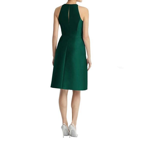 Alfred Sung Hunter Green High Neck Satin Dress - Picture 2 of 8